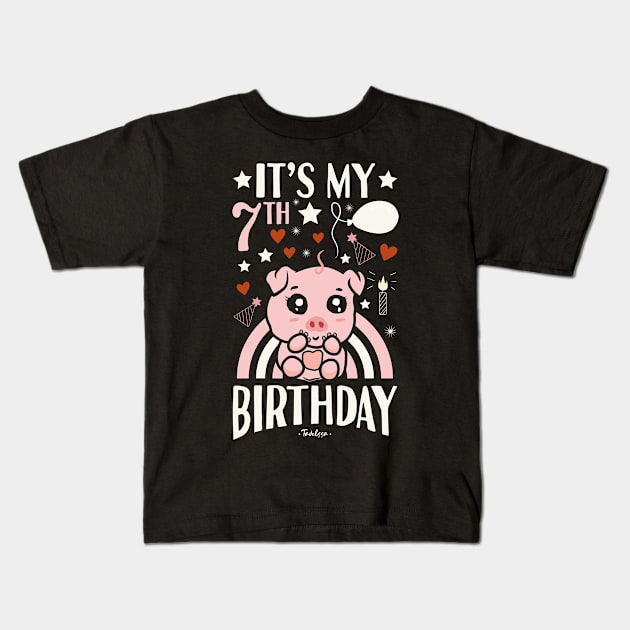 It's My 7th Birthday Pig Kids T-Shirt by Tesszero